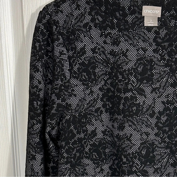 Chico's Sz 2 (large) black lace-look tunic, 3/4 sleeves - Picture 2 of 8